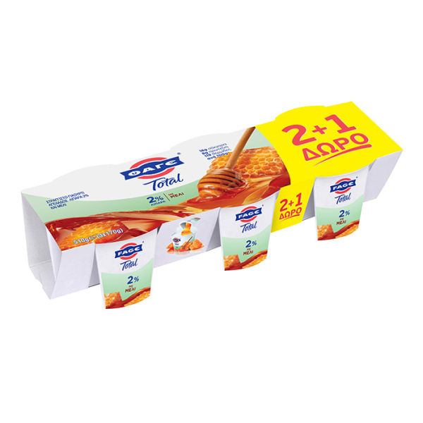 FAGE TOTAL STRAINED YOGHURT 2% FAT WITH HONEY (2+1FREE) 3x170gr