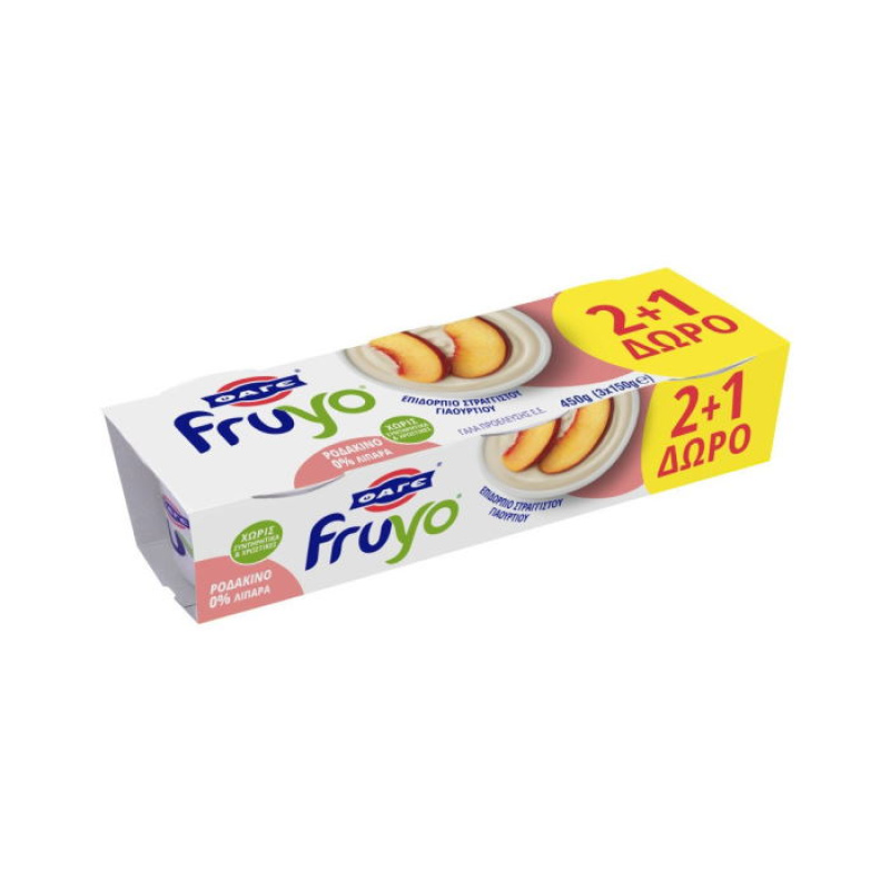 FAGE FRUYO STRAINED YOGHURT WITH PEACH 0% FAT (2+1FREE) 3x150gr