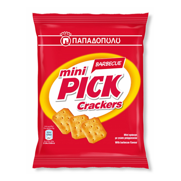 PAPADOPOULOU MINI PICK CRACKERS WITH  BARBEQUE FLAVOUR 70gr