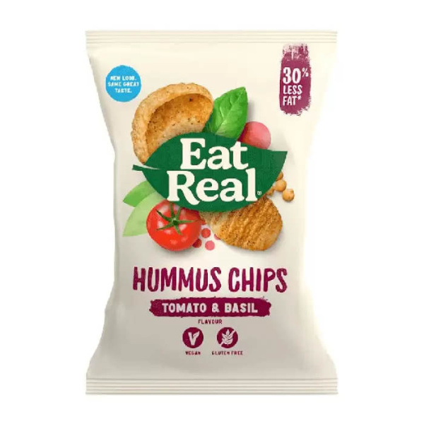 EAT REAL HUMMUS CHIPS TOMATO & BASIL FLAVOUR GLUTEN FREE 135gr