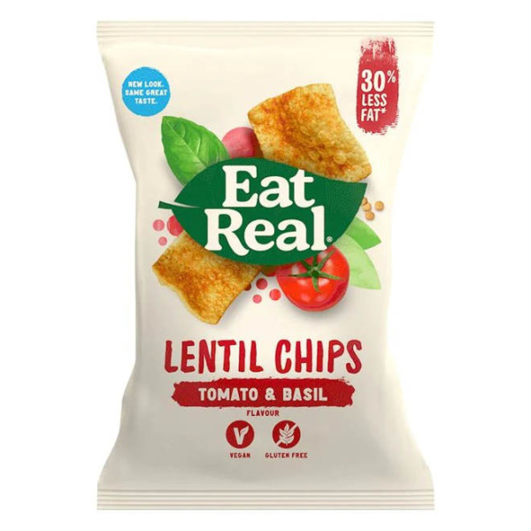 EAT REAL LENTIL CHIPS TOMATO & BASIL FLAVOUR GLUTEN FREE 113gr