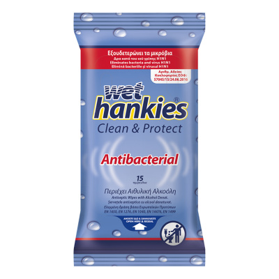 WET HANKIES CLEAN & REFRESH ANTIBACTERIAL WIPES 15pcs