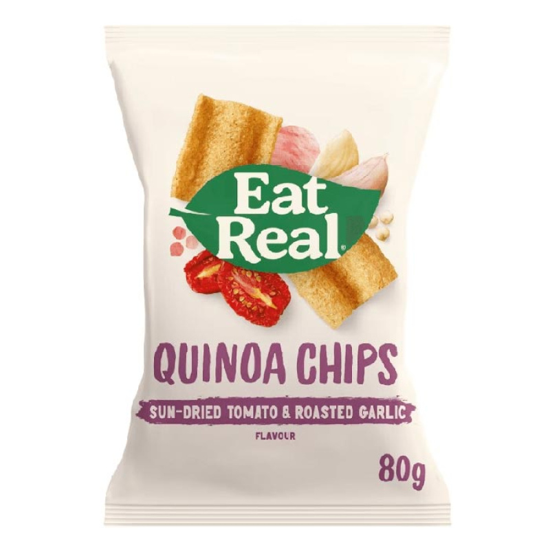 EAT REAL QUINOA CHIPS SUNDRIED TOMATO & ROASTED GARLIC FLAVOUR GLUTEN FREE 80gr