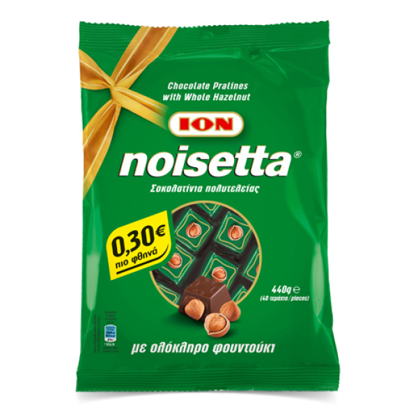 ION NOISETTA CHOCOLATE PRALINES WITH WHOLE HAZELNUT 440gr 40pcs -0.30