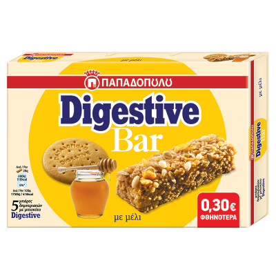 PAPADOPOULOU DIGESTIVE HONEY BARS 5pcs 28gr