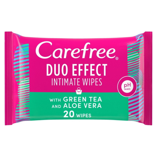 CAREFREE Duo Effect Μαντηλάκια για την Ευαίσθητη Περιοχή με Πράσινο Τσάι & Aloe Vera 20τεμ.