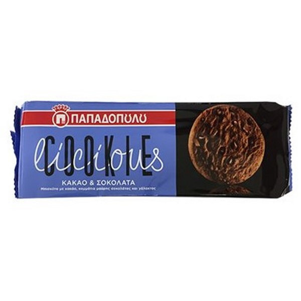 PAPADOPOULOU COOKIES WITH COCOA, DARK CHOCOLATE AND MILK CHOCOLATE PIECES 180gr