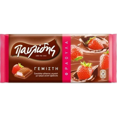 PAVLIDIS MILK CHOCOLATE FILLED WITH STRAWBERRY CREAM 100gr