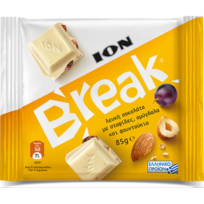 BREAK WHITE CHOCOLATE WITH RAISINS, ALMONDS AND HAZELNUTS 85gr