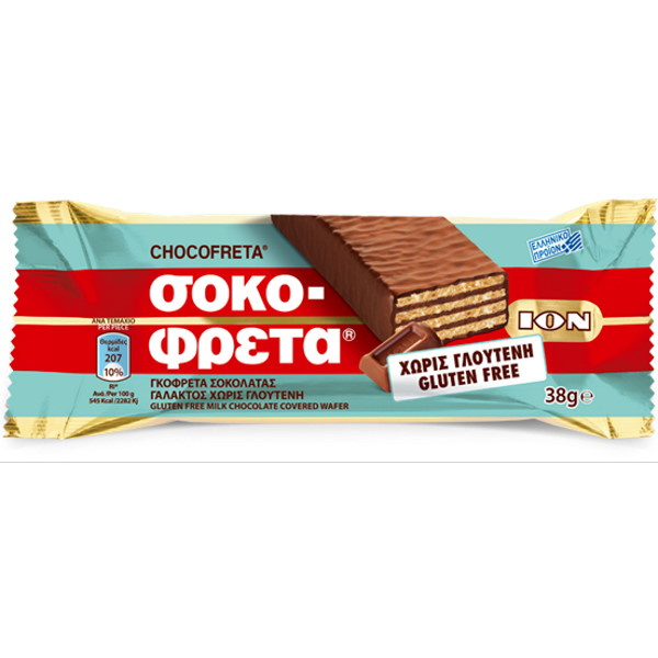 ION MILK CHOCOLATE COVERED WAFER GLUTEN FREE 38gr