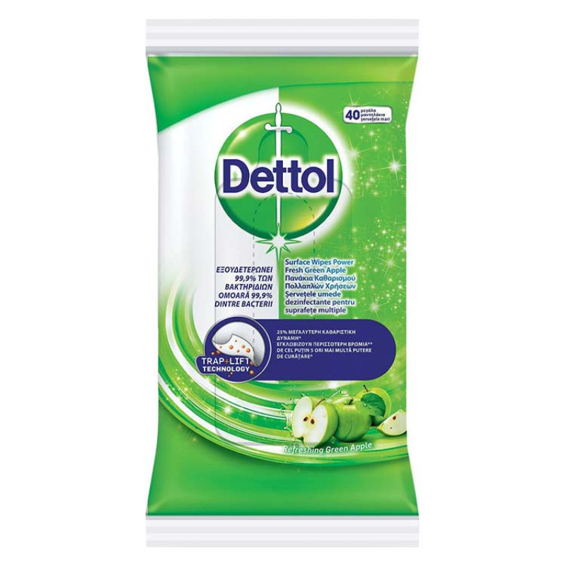 DETTOL ANTI-BACTERIAL SURFACE CLEAN WIPES GREEN APPLE 40pcs