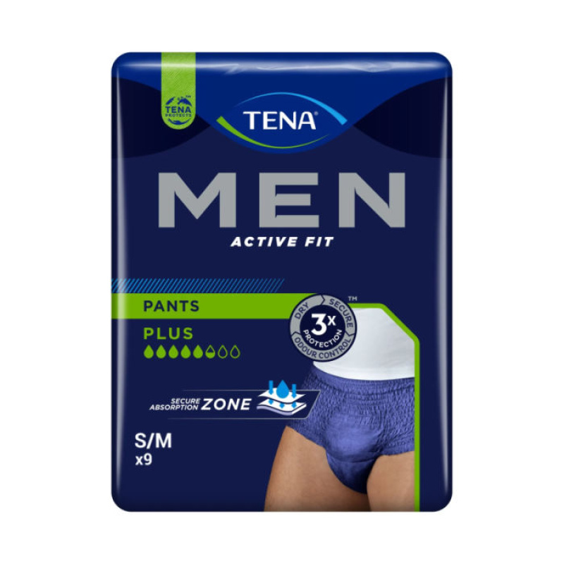 TENA MEN ACTIVE FIT PANTS PLUS SMALL/MEDIUM 9pcs
