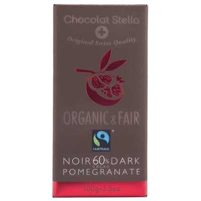 CHOCOLAT STELLA DARK CHOCOLATE 60% CACAO POMEGRANATE GLUTEN FREE 100gr bio