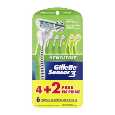 GILLETTE SENSOR3 SENSITIVE RAZORS 4pcs+2 FREE