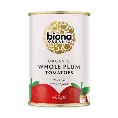 BIONA WHOLE PEELED PLUM TOMATO 400gr bio