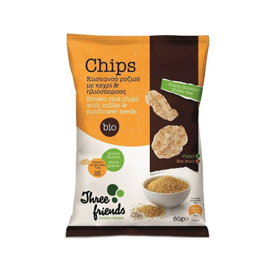 THREE FRIENDS BROWN RICE CHIPS WITH MILLET & SUNFLOWER SEEDS 60gr bio