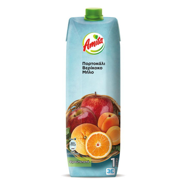 AMITA Χυμός Φρούτων Πορτοκάλι - Βερίκοκο - Μήλο 1lt