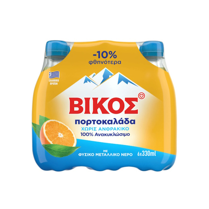 VIKOS CARBONATED ORANGEADE WITH STEVIA SWEETENER 6x330ml -10%