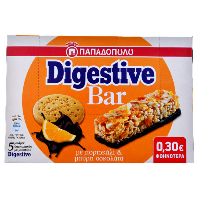 PAPADOPOULOU DIGESTIVE BARS ORANGE-CHOCHOLATE 5pcs 28gr