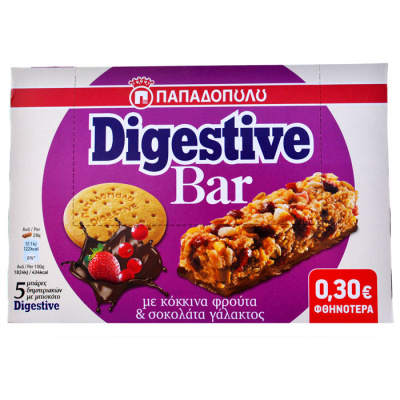 PAPADOPOULOU DIGESTIVE FRUIT BARS-CHOCOLATE 5pcs 28gr