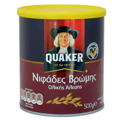 QUAKER Νιφάδες Βρώμης Ολικής Άλεσης σε Μεταλλικό Δοχείο 500gr