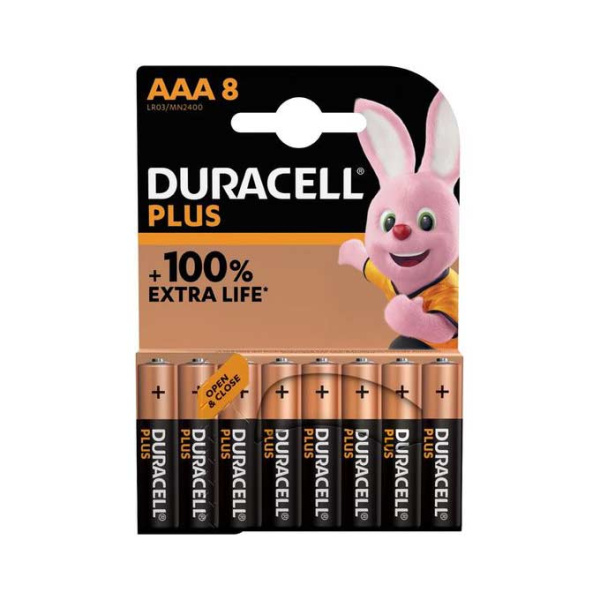DURACELL PLUS 100% EXTRA LIFE ALKALINE BATTERY AAA 8pcs
