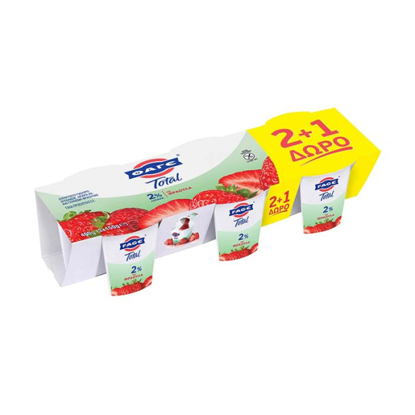 FAGE TOTAL STRAINED YOGHURT 2% FAT WITH STRAWBERRY (2+1FREE) 3x150gr