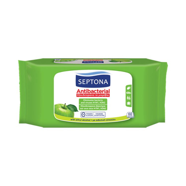 SEPTONA ANTIBACTERIAL HAND WET WIPES WITH GREEN APPLE 60 wipes