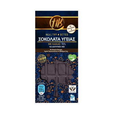 HEALTHY BITES DARK CHOCOLATE 72% COCOA & DIETARY FIBER 100gr