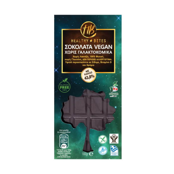 HEALTHY BITES CHOCOLATE VEGAN, LACTOSE FREE WITH COCOA 43,8%, 100gr