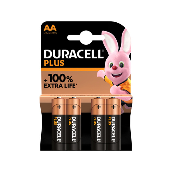 DURACELL PLUS +100% EXTRA LIFE BATTERY AA 4pcs
