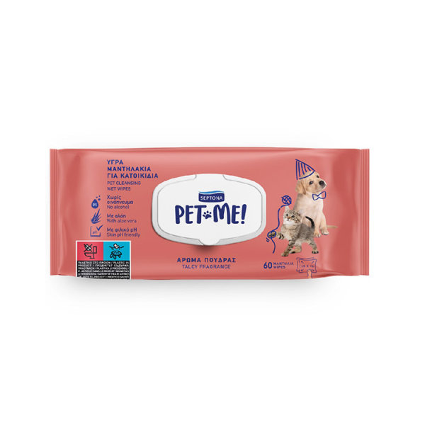 SEPTONA PET CLEANSING WET WIPES TALCY FRAGRANCE 60 wipes