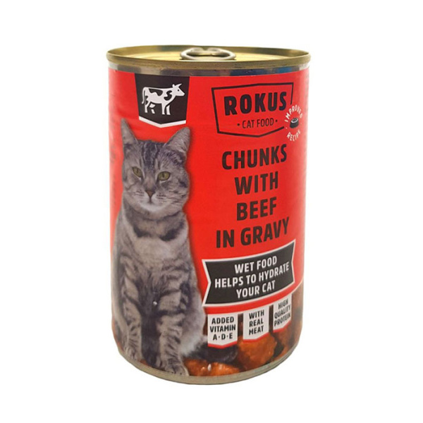 ROKUS CATS CHUNKS WITH BEEF IN GRAVY 415gr
