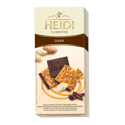 HEIDI FLORENTINE DARK CHOCOLATE SPRINKLED WITH CRISPY PIECES OF CARAMELIZED ALMONDS 100gr