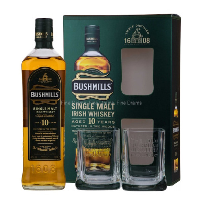 BUSHMILLS SINGLE MALT 10 Y.O. + 2 GLASS 40%VOL 700ml