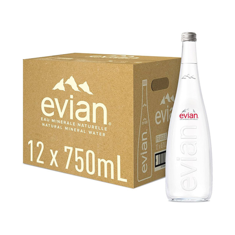 EVIAN NATURAL MINERAL WATER GLASS BOTTLE 12x750ml