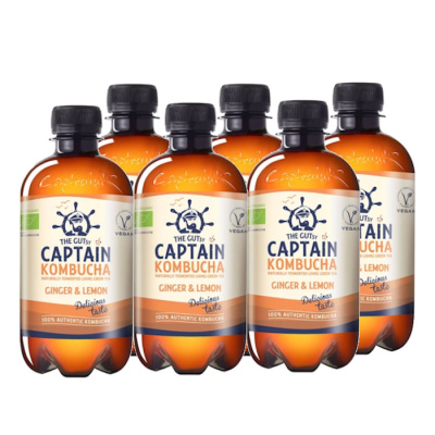 THE GUTSY CAPTAIN KOMBUCHA GREEN TEA GINGER & LEMON 400ml bio 6pcs