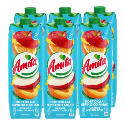 AMITA ORANGE - APRICOT - APPLE JUICE DRINK 1lt 6pcs