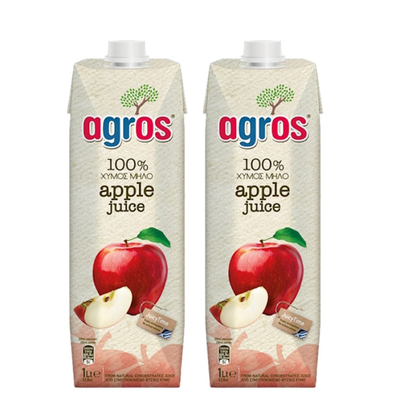 AGROS NATURAL APPLE JUICE 1lt 2pcs