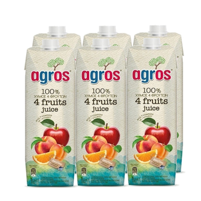 AGROS NATURAL JUICE FOUR FRUITS 1lt 6pcs