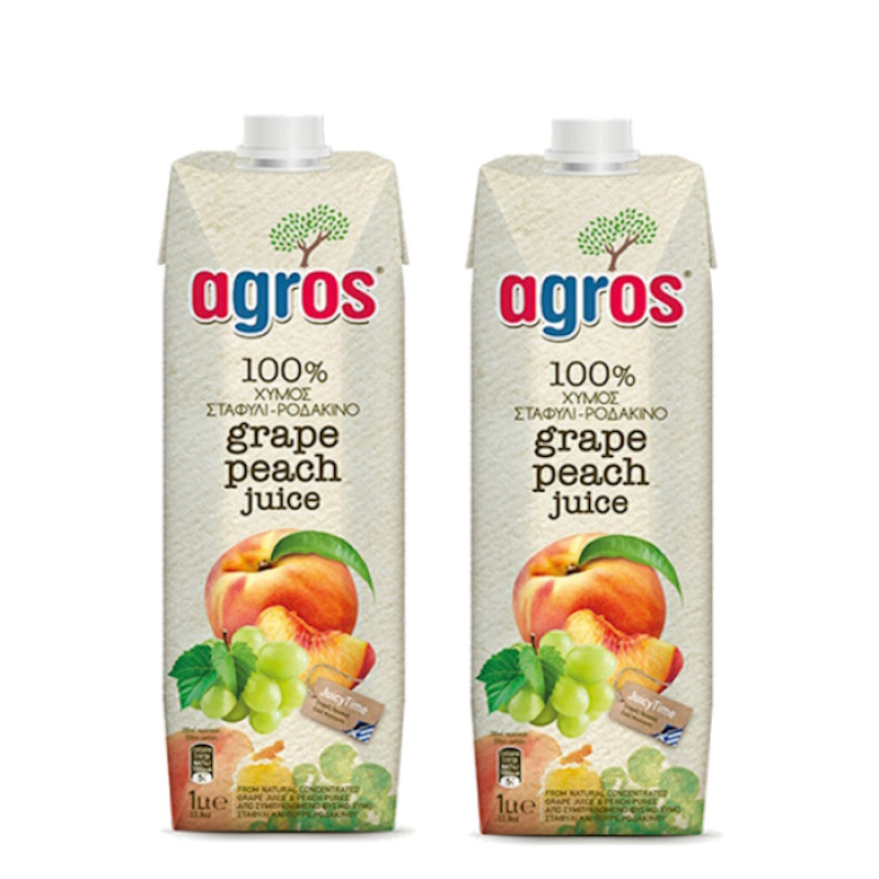 AGROS NATURAL GRAPE-PEACH JUICE 1lt 2pcs