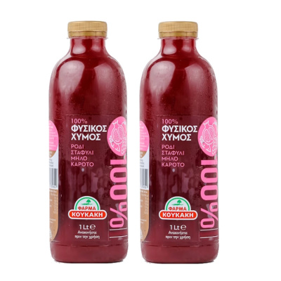 FARMA KOUKAKI 100% NATURAL JUICE POMEGRANATE - GRAPE - APPLE - CARROT 1lt 2pcs