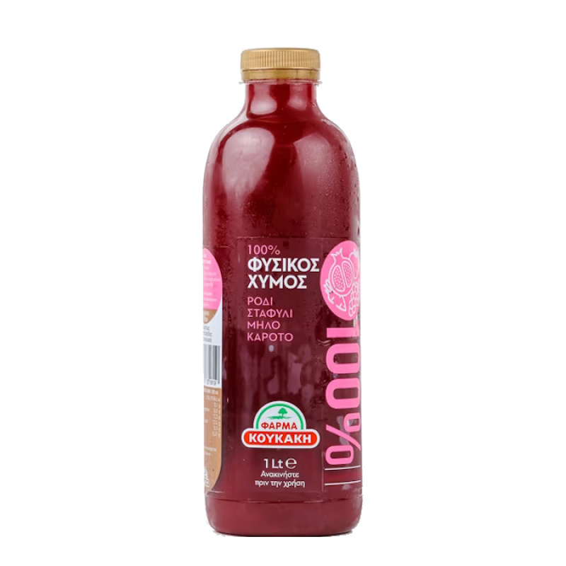 FARMA KOUKAKI 100% NATURAL JUICE POMEGRANATE - GRAPE - APPLE - CARROT 1lt 2pcs