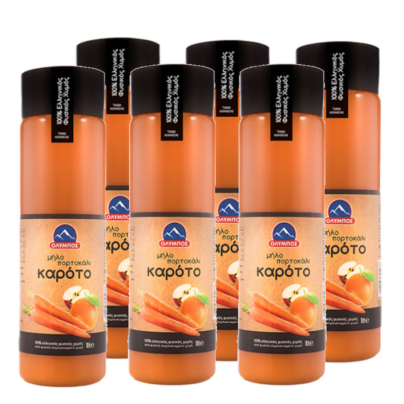 OLYMPOS NATURAL JUICE APPLE - ORANGE - CARROT 1lt 6pcs