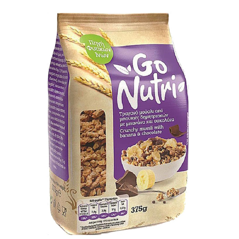 GO NUTRI CRUNCHY MUESLI WITH BANANA & CHOCOLATE 375gr