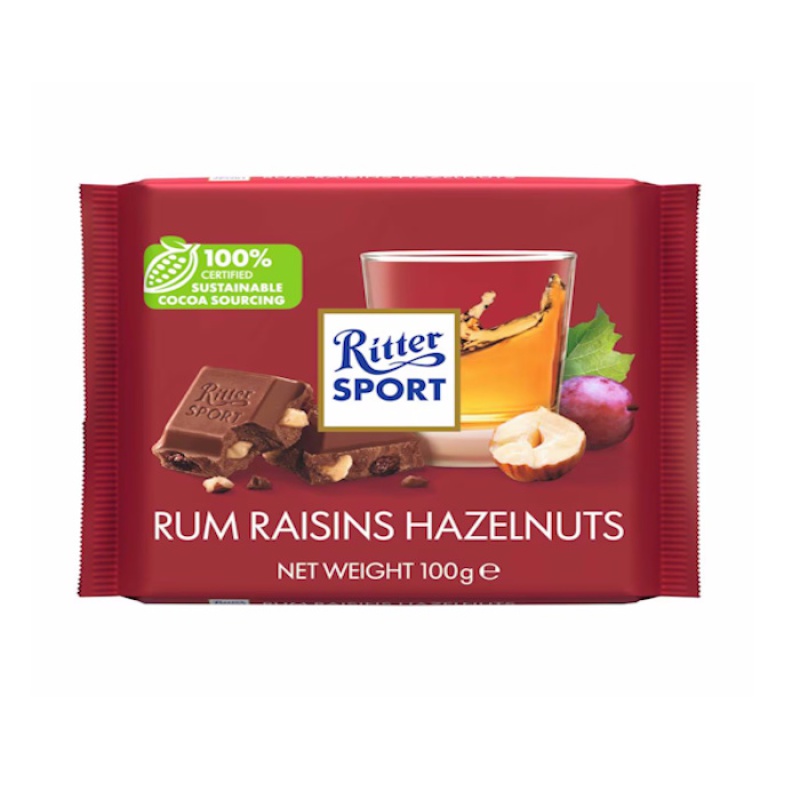 RITTER SPORT CHOCOLATE RUM RAISINS HAZELNUTS 100gr