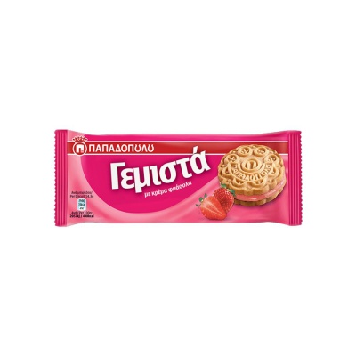 PAPADOPOULOU SANDWICH BISCUITS WITH STRAWBERRY CREAM FILLING 58gr