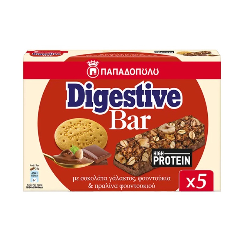 DIGESTIVE BARS COCONUT HAZELNUT PRALINE & MILK CHOCOLATE 5pcs 140gr