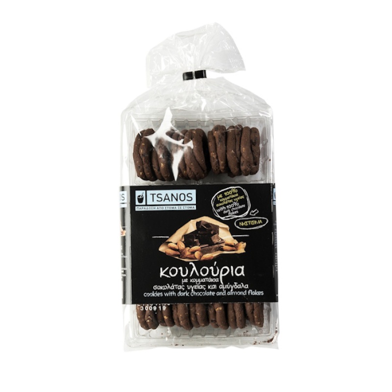 TSANOS COOKIES WITH DARK CHOCOLATE & ALMOND FLAKES 300gr