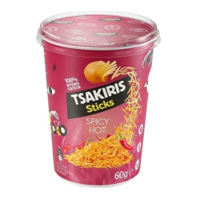 TSAKIRIS Τσιπς Sticks Κύπελλο Hot Spicy 60gr